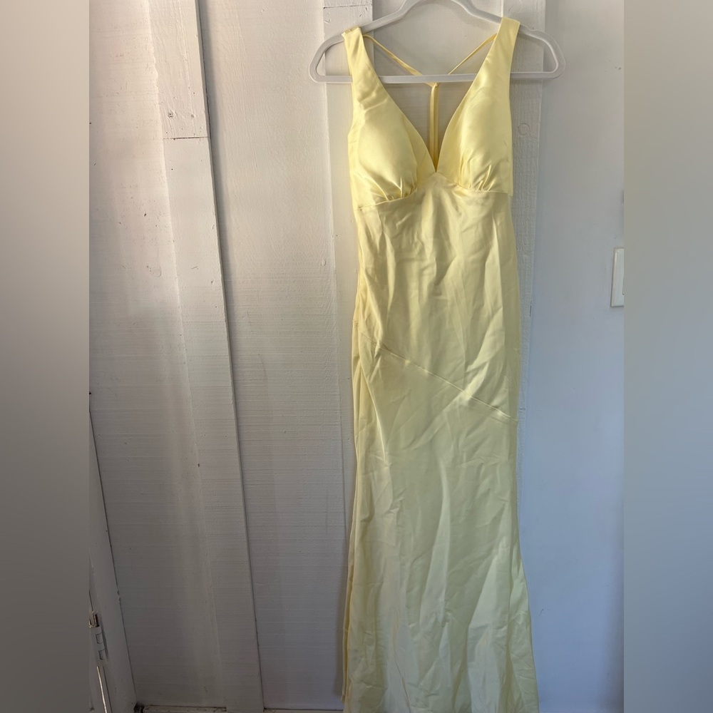 yellow v neck gown